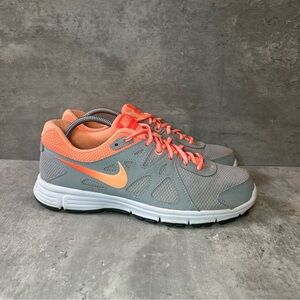 Nike Revolution Run 2 Running Shoes 554900-030 Womens sz 8.5 - grey/orange